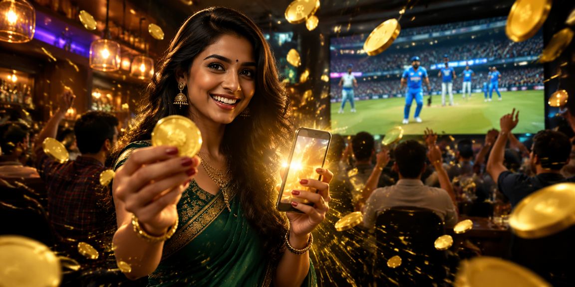 Indian woman playing online lottery on mobile phone